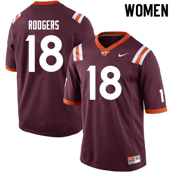 Women #18 Tyree Rodgers Virginia Tech Hokies College Football Jerseys Sale-Maroon - Click Image to Close